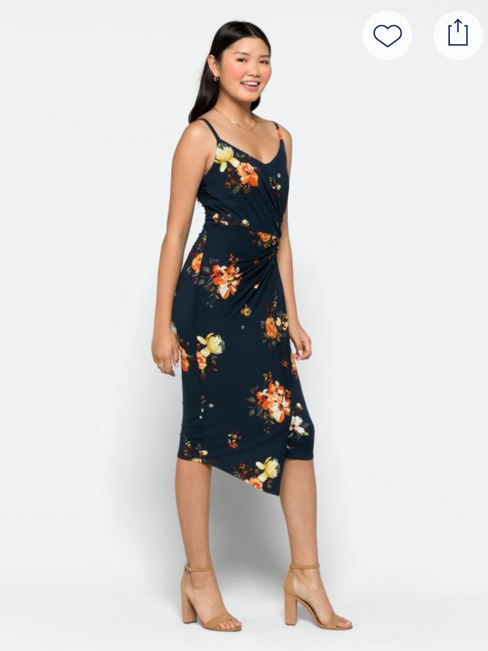 nine britton Navy Floral Knot-Front Midi Dress - Picture 4 of 13